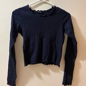 Brandy Melville Navy Blue Ruffled Long Sleeve Top